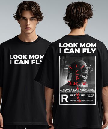 Look Mom I can Fly Black Oversized T Shirt	