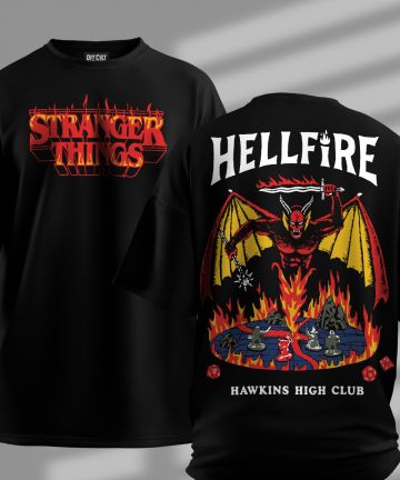 Stranger Things Hellfire Black Oversized T Shirt