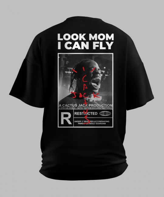 Look Mom I can Fly Black Oversized T Shirt	 Image 5