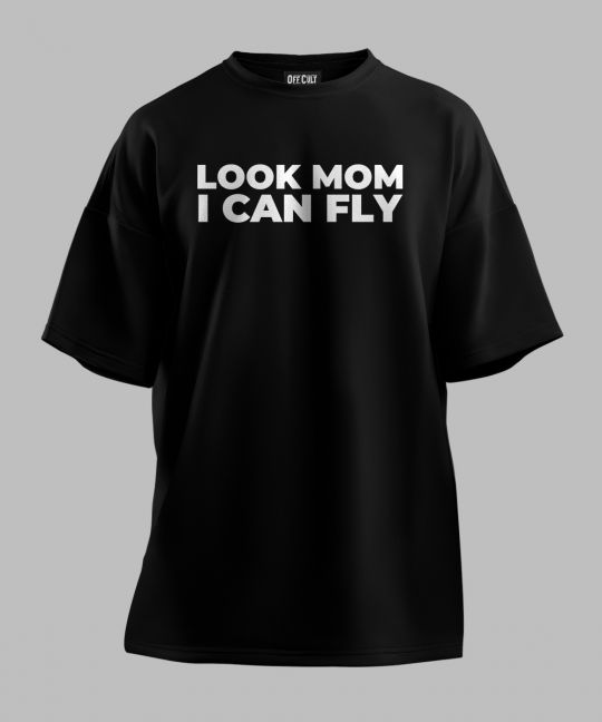 Look Mom I can Fly Black Oversized T Shirt	 Image 4