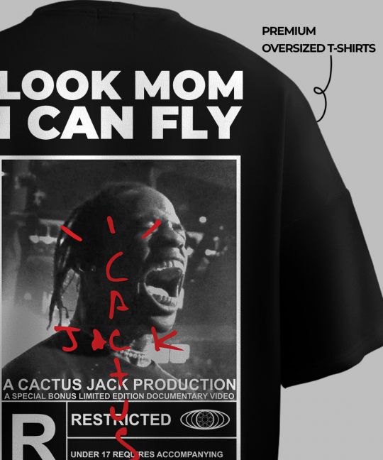 Look Mom I can Fly Black Oversized T Shirt	 Image 3