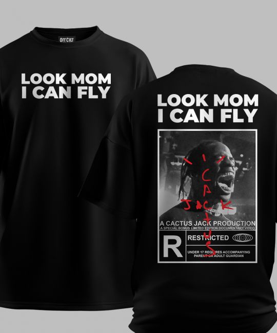 Look Mom I can Fly Black Oversized T Shirt	 Image 2