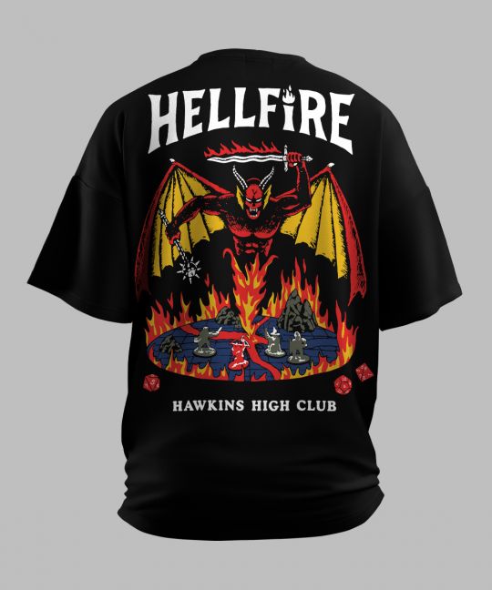 Stranger Things Hellfire Black Oversized T Shirt Image 3