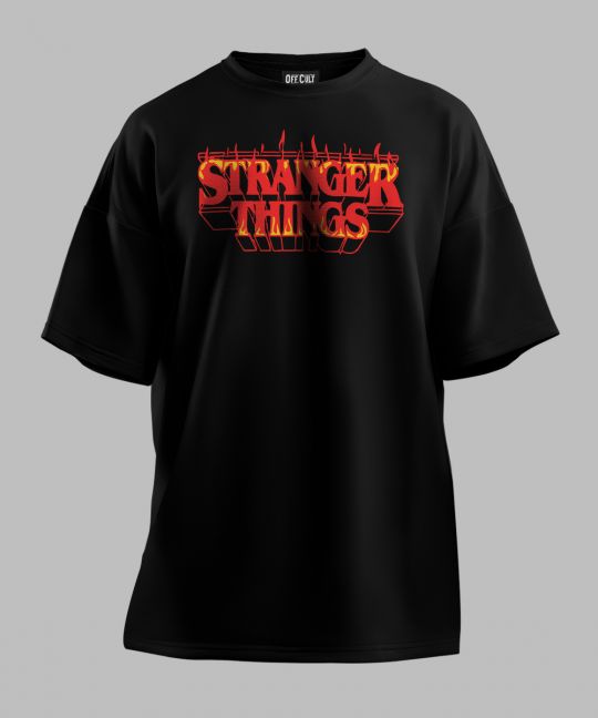 Stranger Things Hellfire Black Oversized T Shirt Image 2