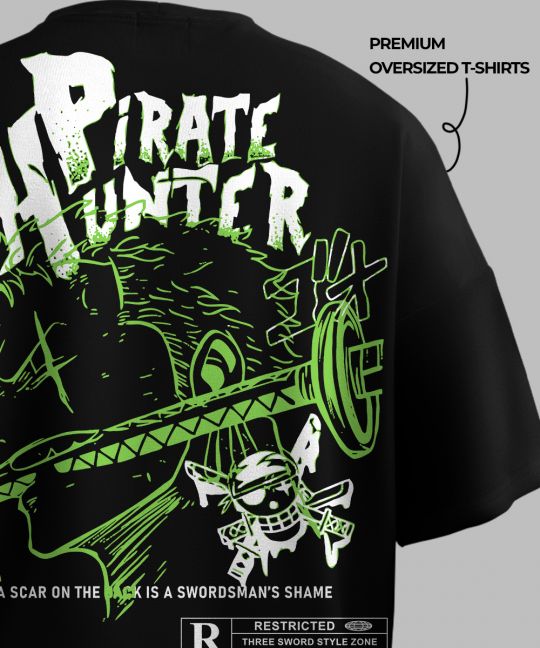 Pirate hunter Zoro Black Oversized T Shirt Image 4