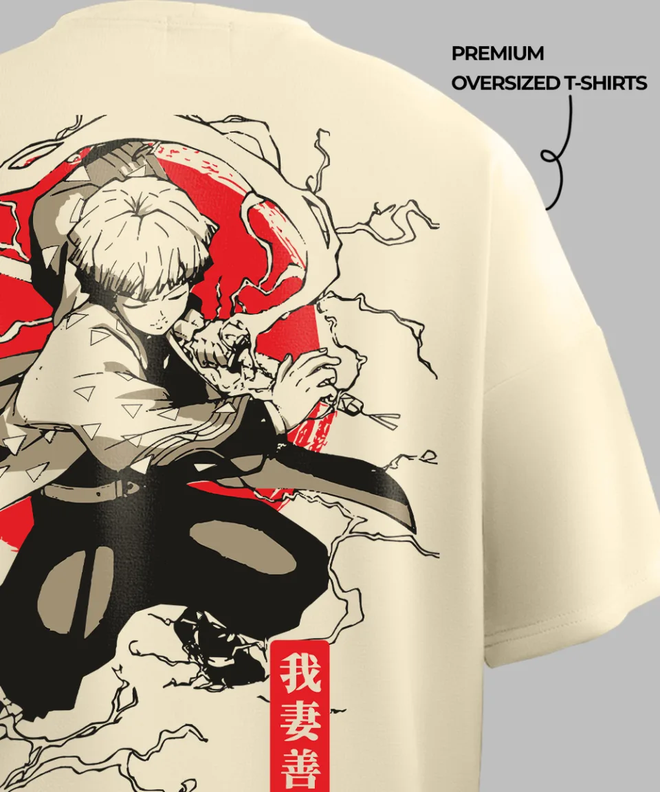 Demon Slayer Off White Oversized T Shirt — on body