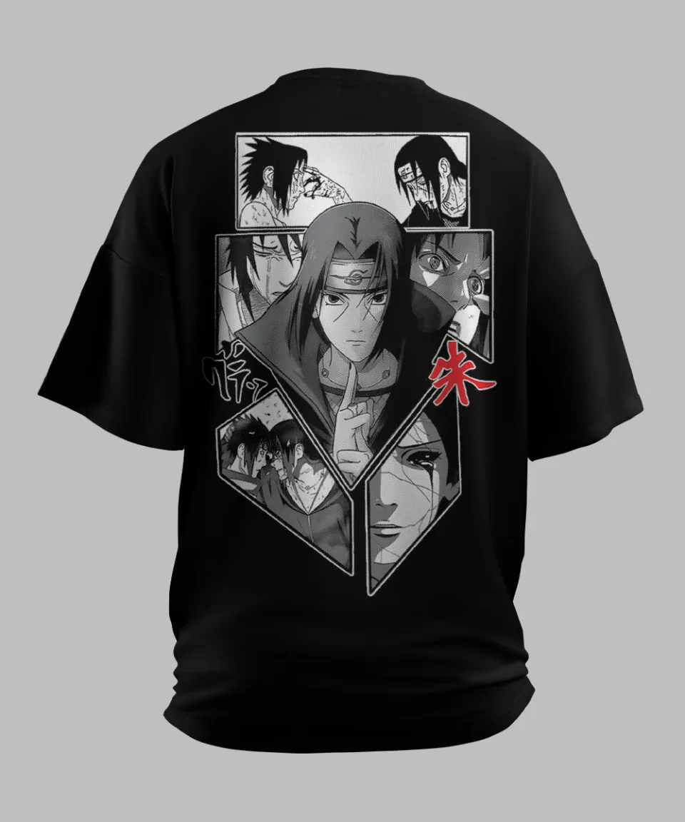 Uchiha Logo Black Oversized T Shirt — on body
