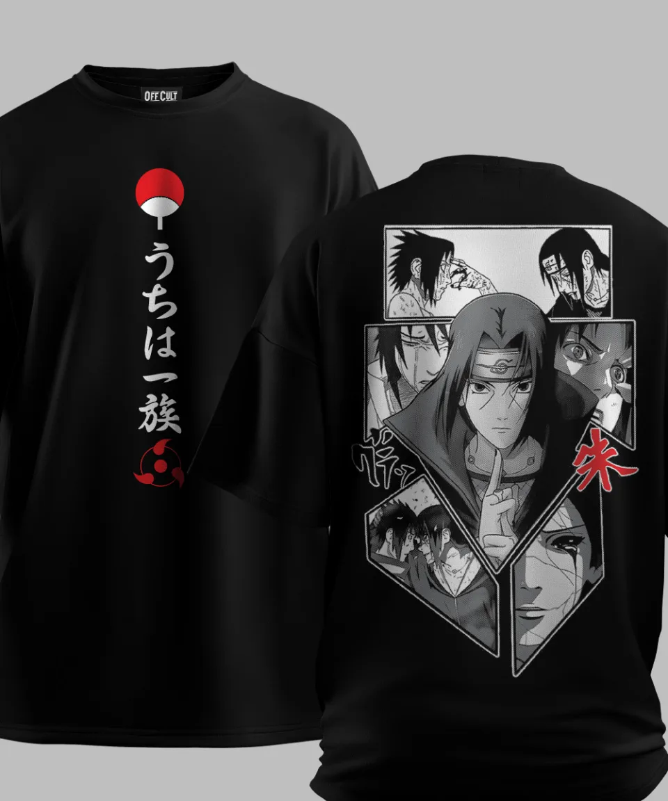 Uchiha Logo Black Oversized T Shirt