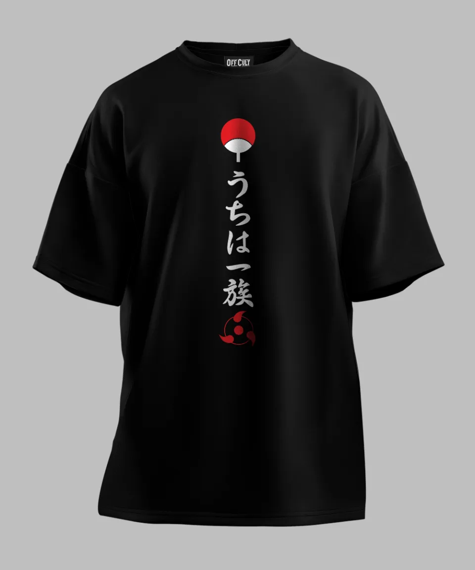 Uchiha Logo Black Oversized T Shirt — detail