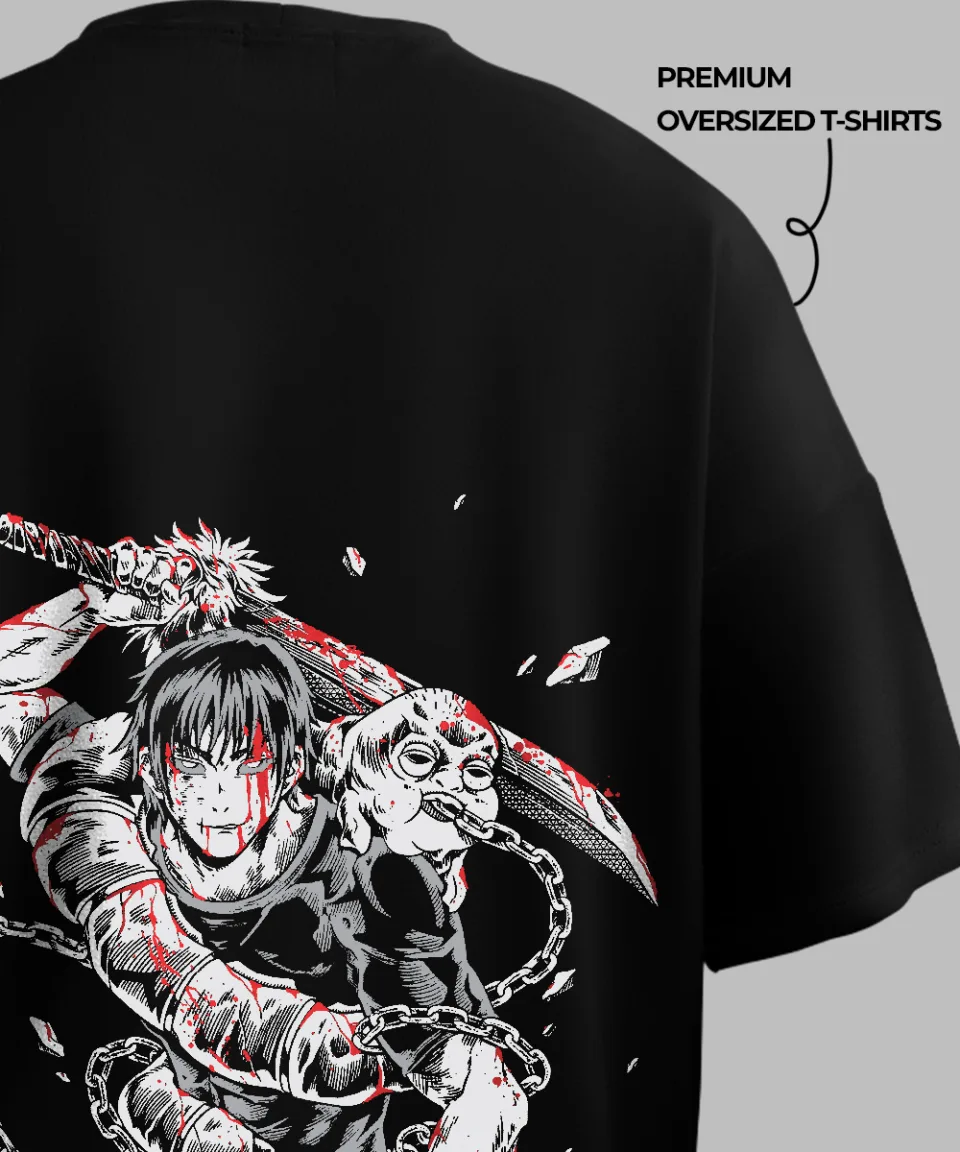 Toji Zenin Black Oversized T Shirt — on body