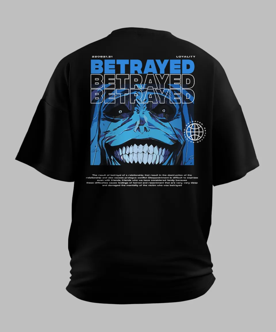 Betrayed Black Oversized T Shirt — detail