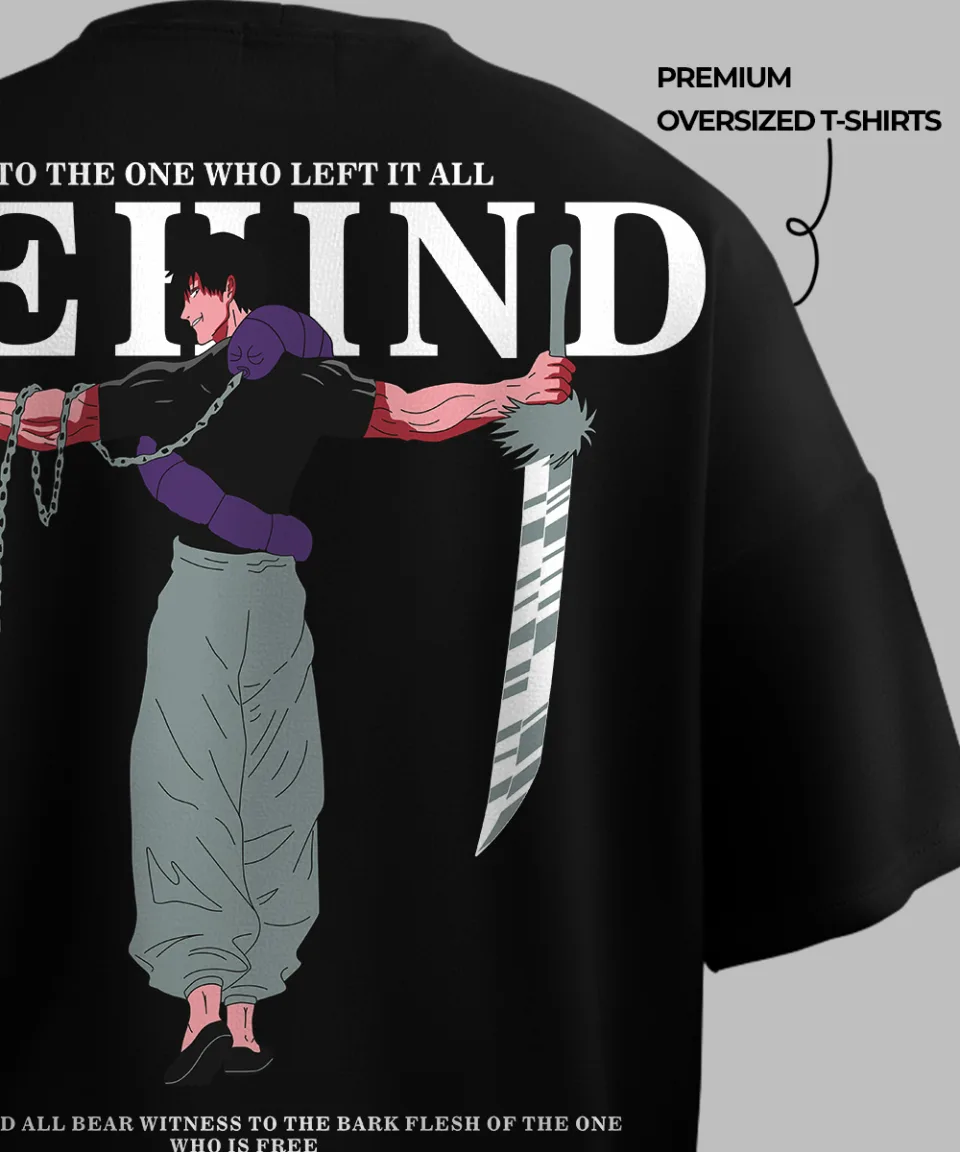 Behind The One Black Oversized T Shirt — on body