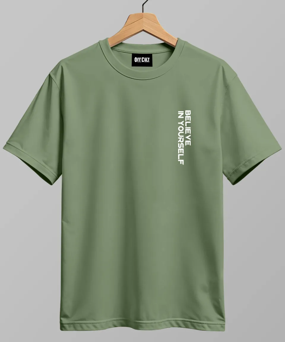 Believe In Yourself Dark Green Regular T Shirt — back