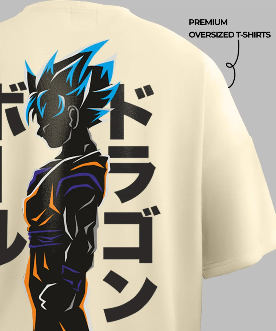 Goku Off White Oversized T Shirt — on body