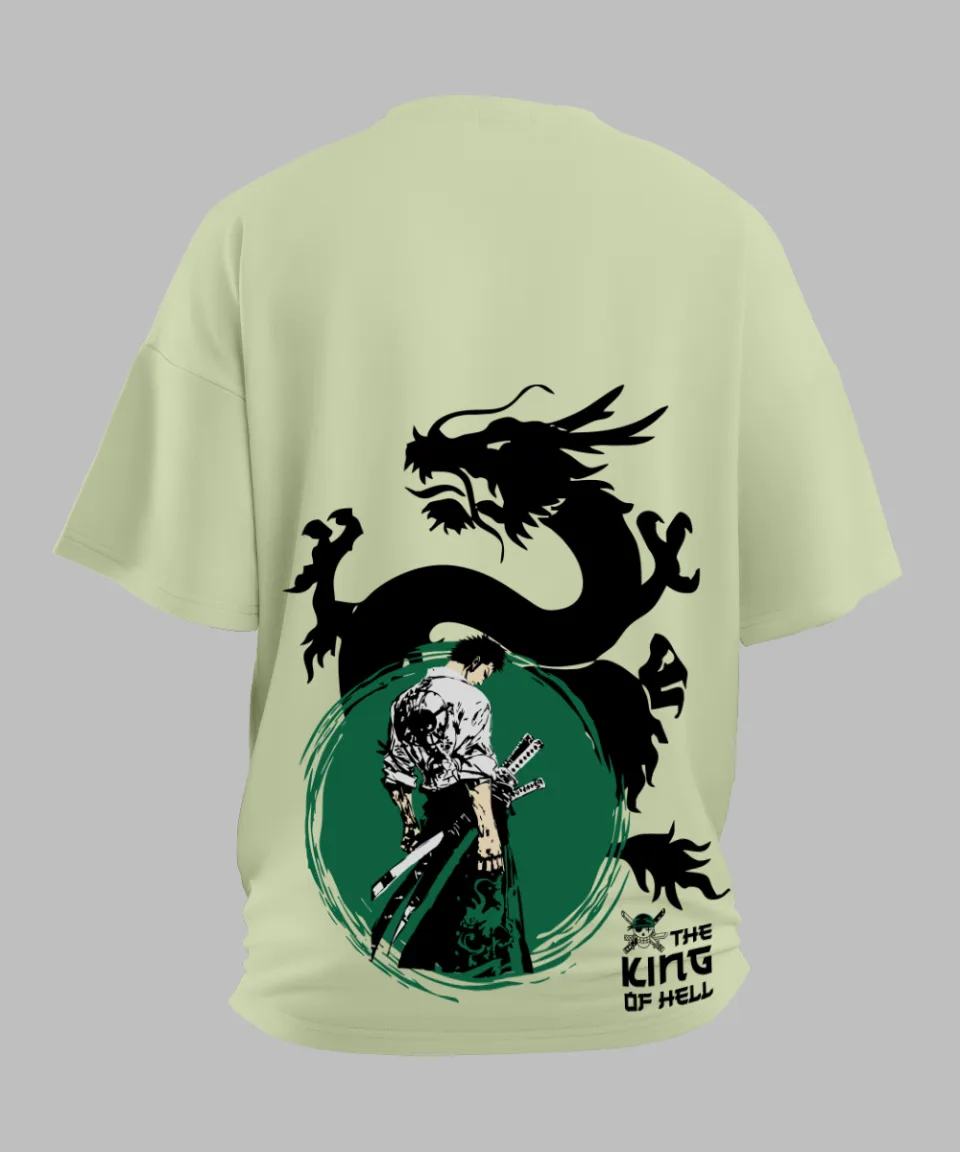 Zoro The King Of Hell Pista Green Oversized T Shirt — on body