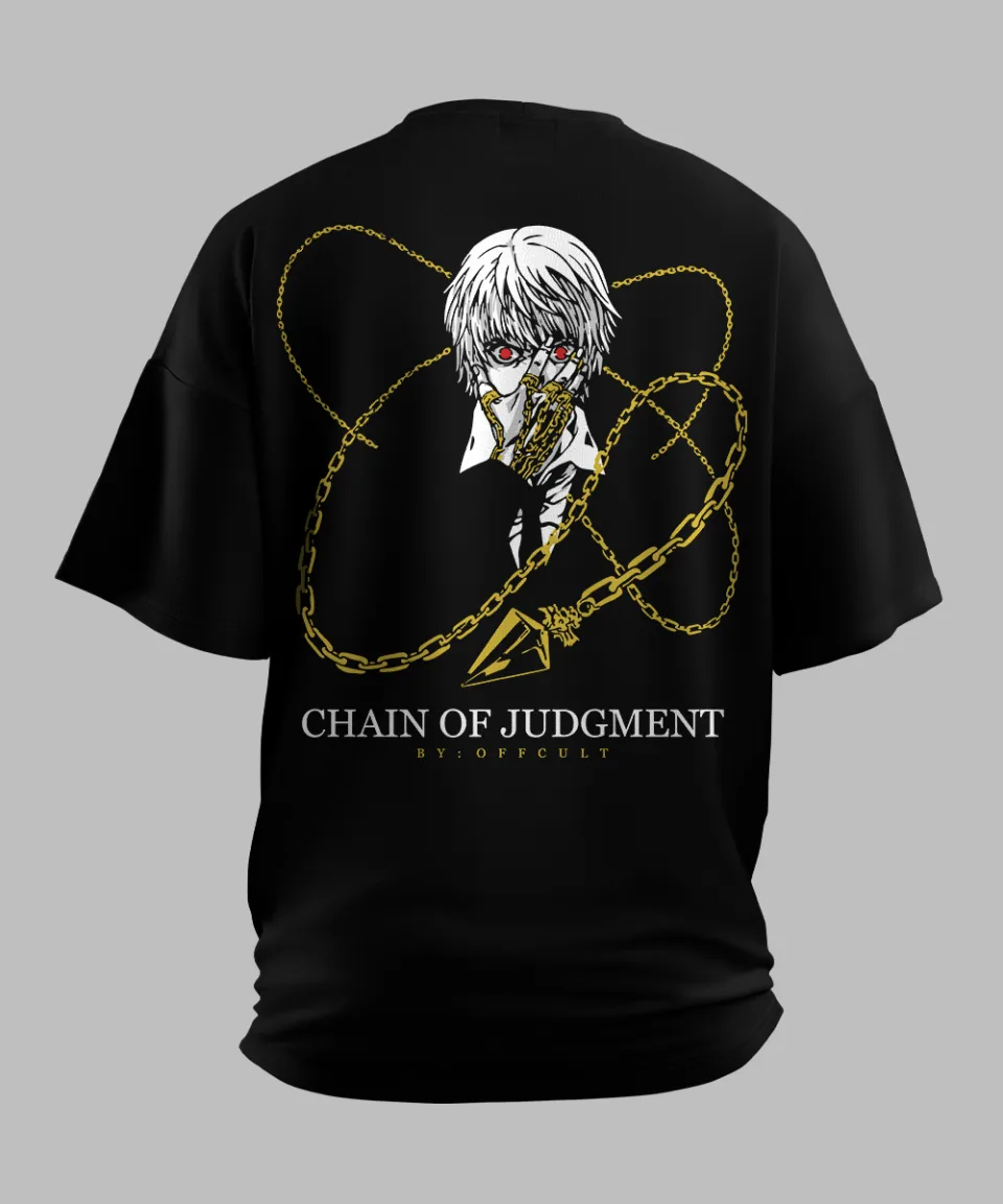 Chain Of Judgment Black Oversized T-Shirt — detail