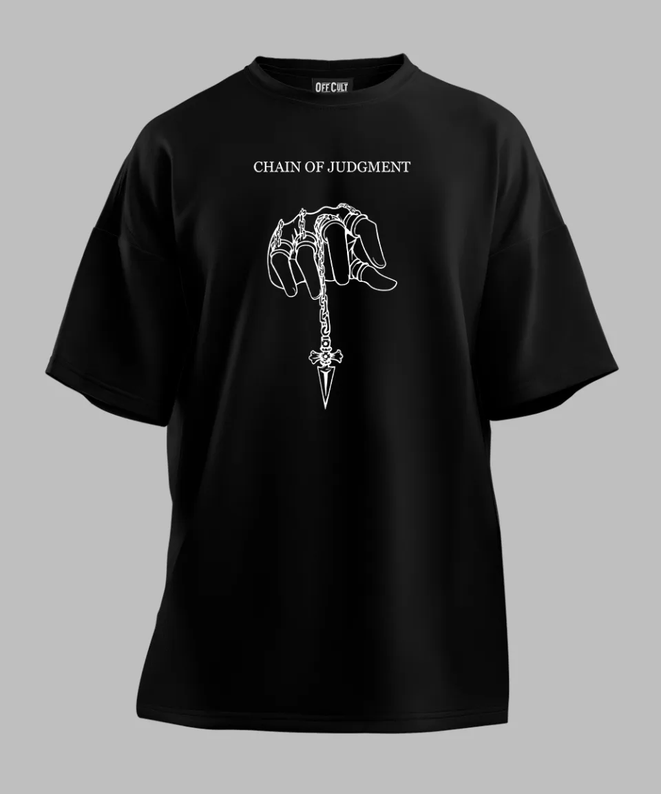 Chain Of Judgment Black Oversized T-Shirt — back
