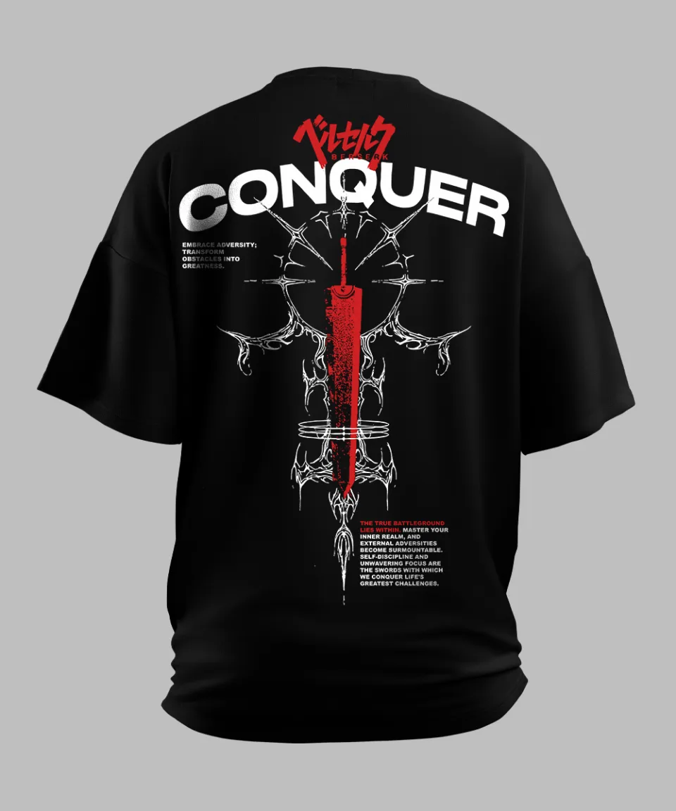 Conquer Berserk Black Oversized T-Shirt — detail