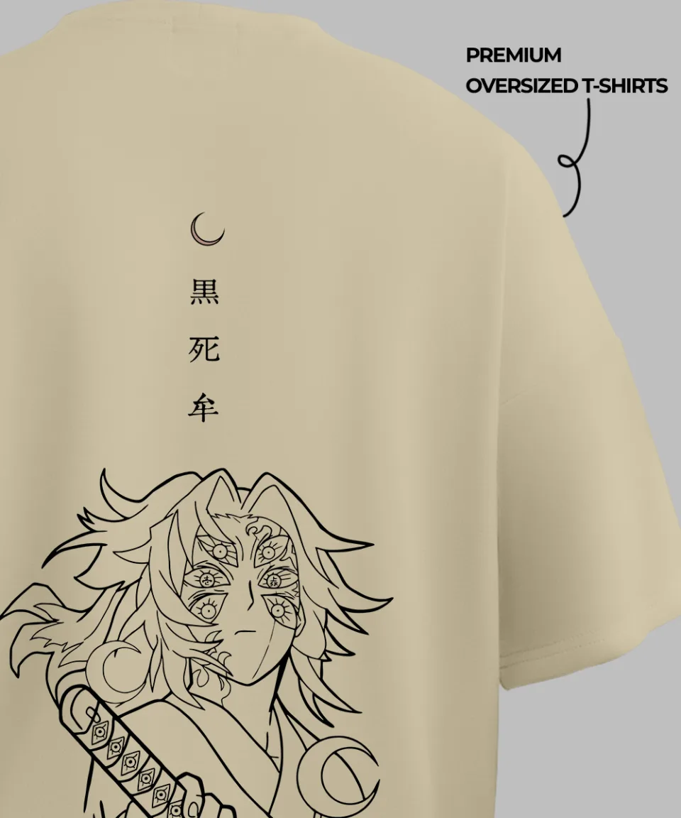 Demon Slayer Kokushibo Off White Oversized T Shirt — on body