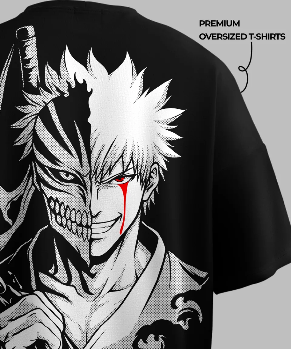 Ichigo Black Oversized T Shirt — on body