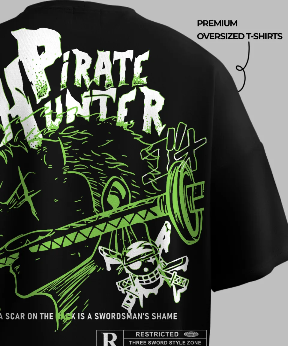 Pirate hunter Zoro Black Oversized T Shirt — on body