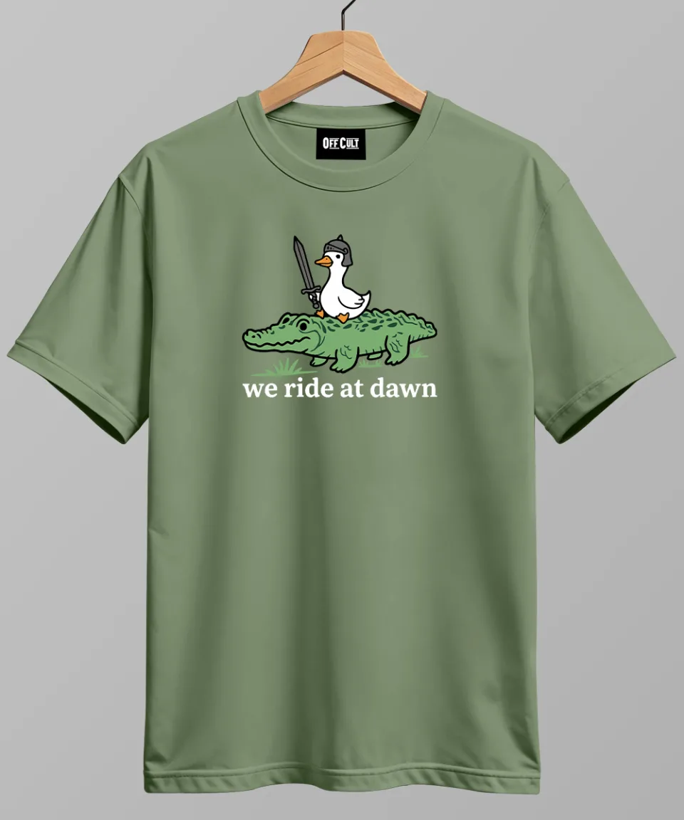 We Ride At Dawn Dark Green Regular T Shirt — back