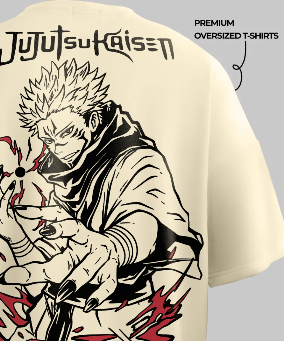 Jujutsu Kaisen Ryomen Sukuna Off White Oversized T Shirt — on body