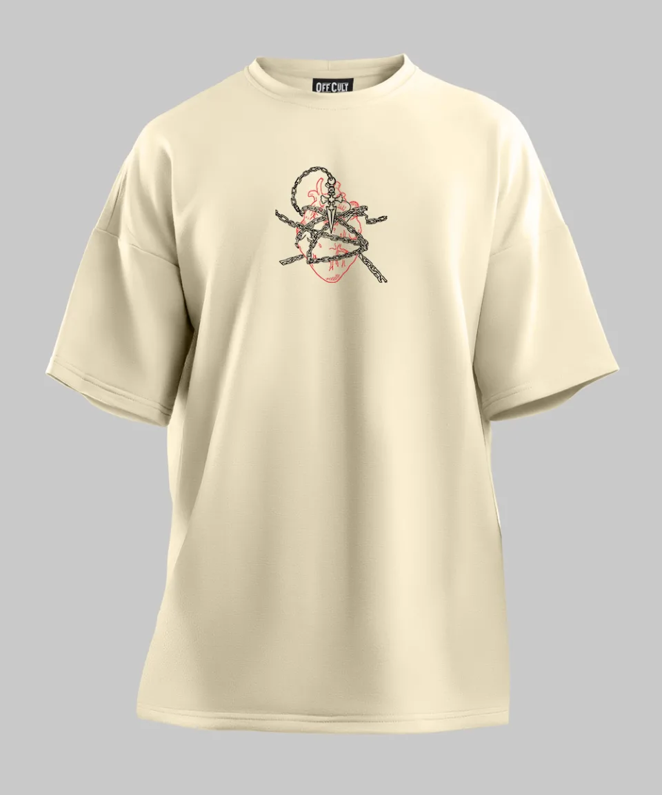 Chain of Judgment Heart Off White Oversized T Shirt — back