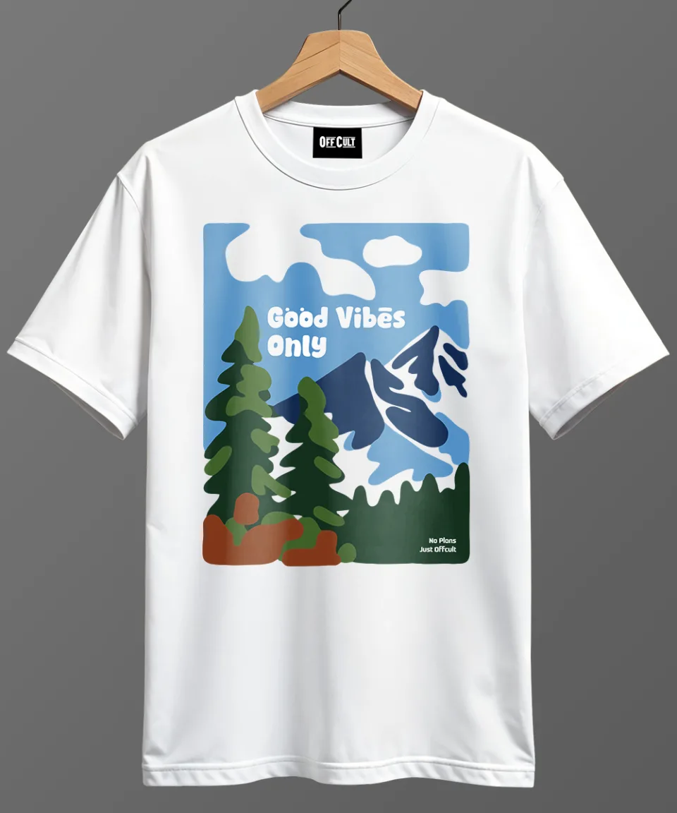 Good vibes Mountain White Regular T Shirt — back