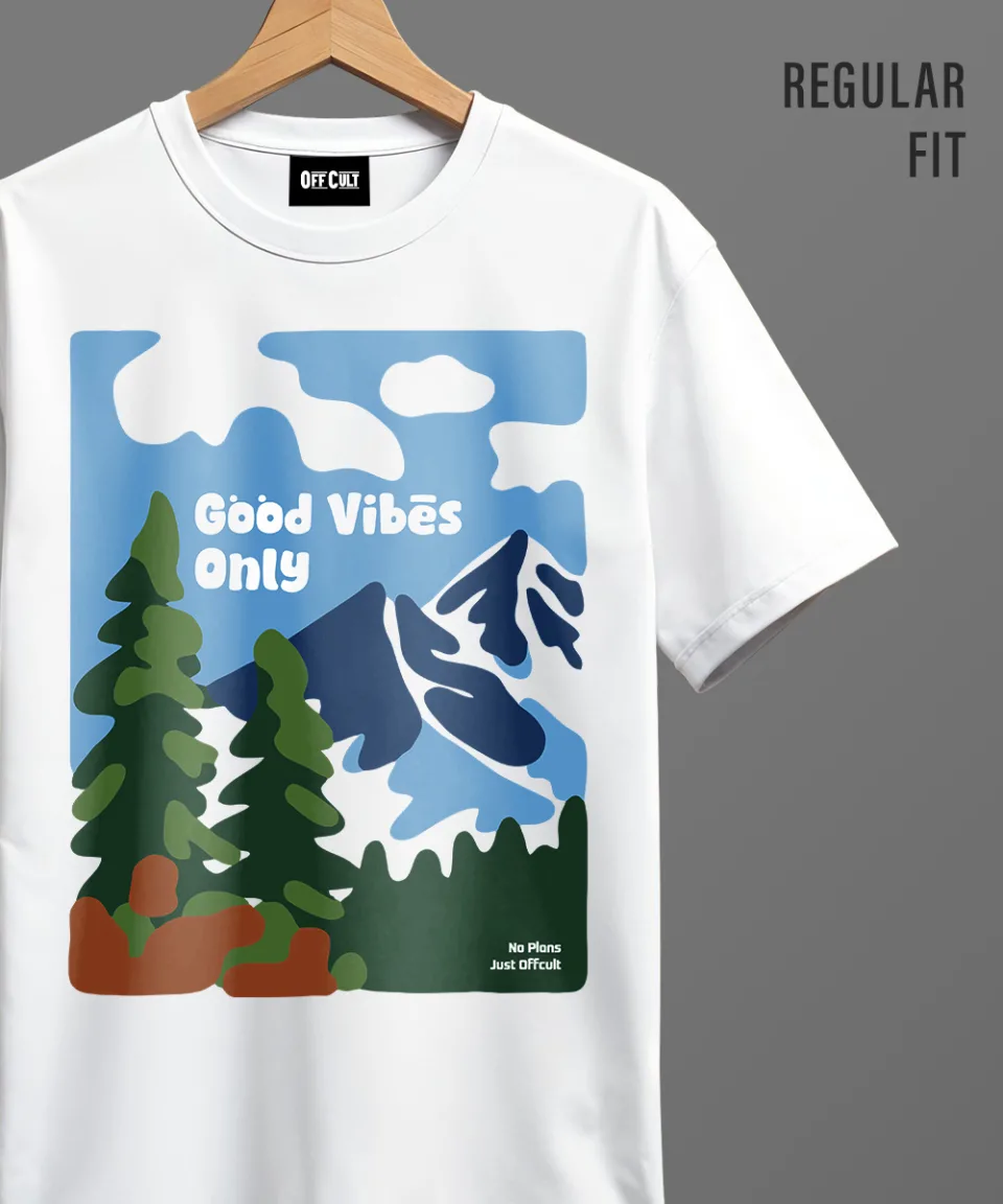 Good vibes Mountain White Regular T Shirt
