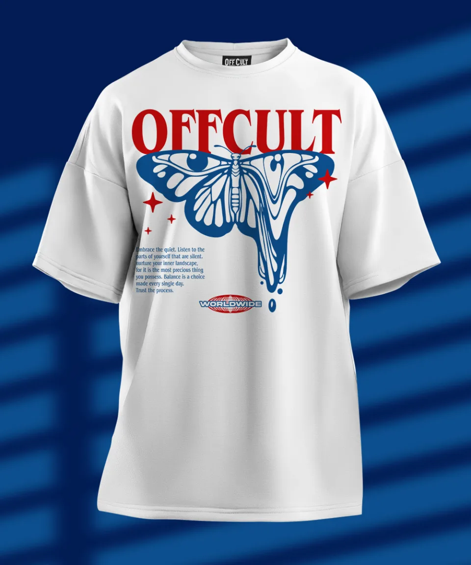Offcult Butterfly White Oversized T Shirt