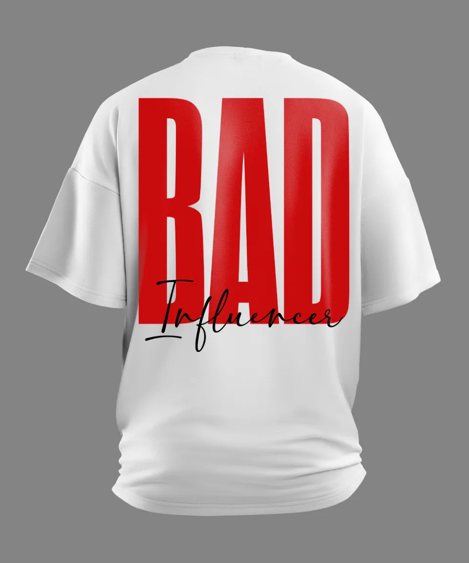Bad Influence White Oversized T-Shirt — detail