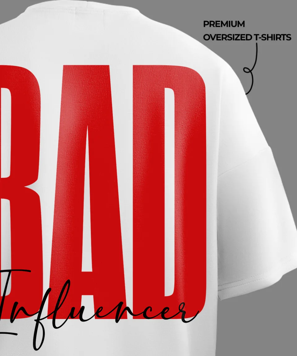 Bad Influence White Oversized T-Shirt — on body