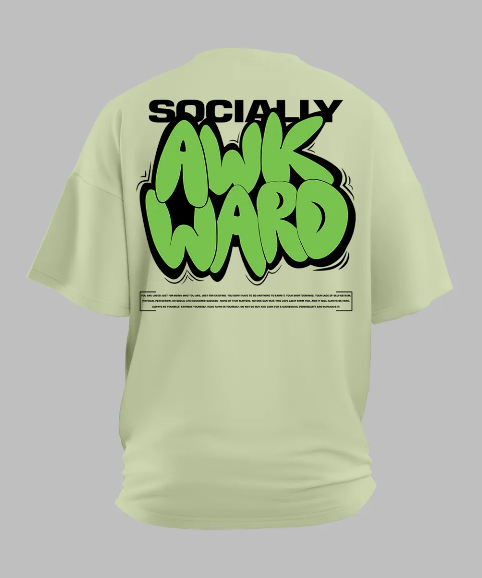 Socially Awkward Pista Green Oversized T Shirt — back