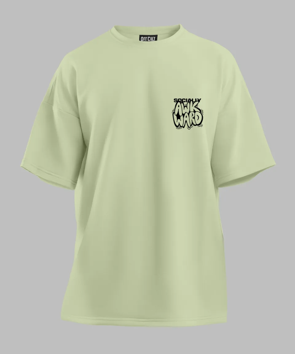 Socially Awkward Pista Green Oversized T Shirt — detail