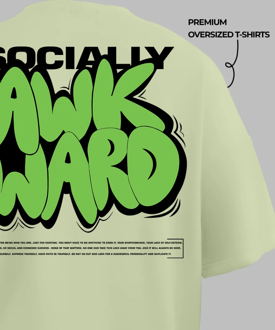 Socially Awkward Pista Green Oversized T Shirt — on body